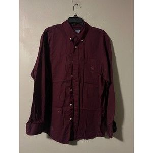 Chaps Mens Dark Wine Button Down Long Sleeve Cotton Solid Pocket Shirt Size XL‎